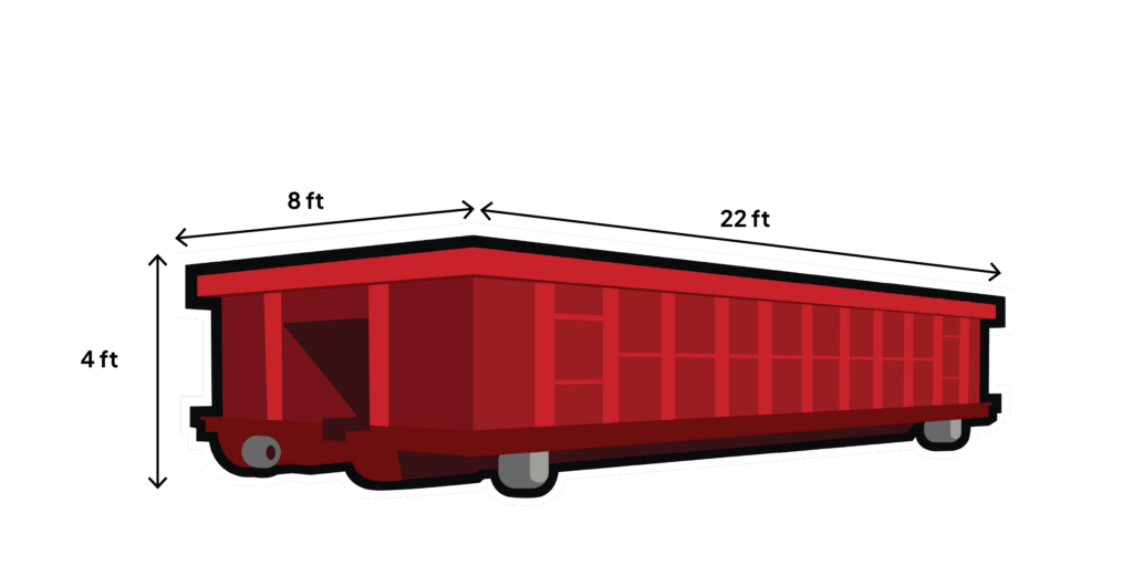 20 yard dumpster illustration with dimensions