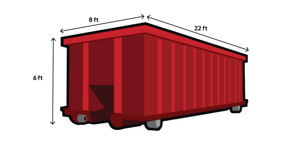 30 yard dumpster illustration with dimensions